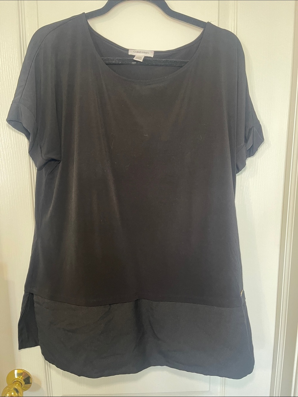 Calvin Klein Black Short-Sleeve Tunic with Mixed-Fabric Hem